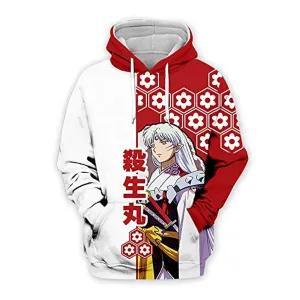 Anime Inuyasha Hoodies - Unisex Sesshmaru 3D Printed Pullover Hooded Sweatshirt