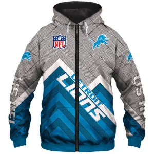 Detroit Lions NFL Rugby Team Printed Zip Up Hoodie
