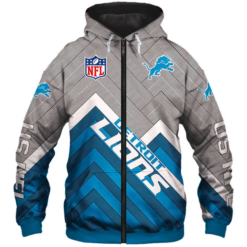 Detroit Lions NFL Rugby Team Printed Zip Up Hoodie