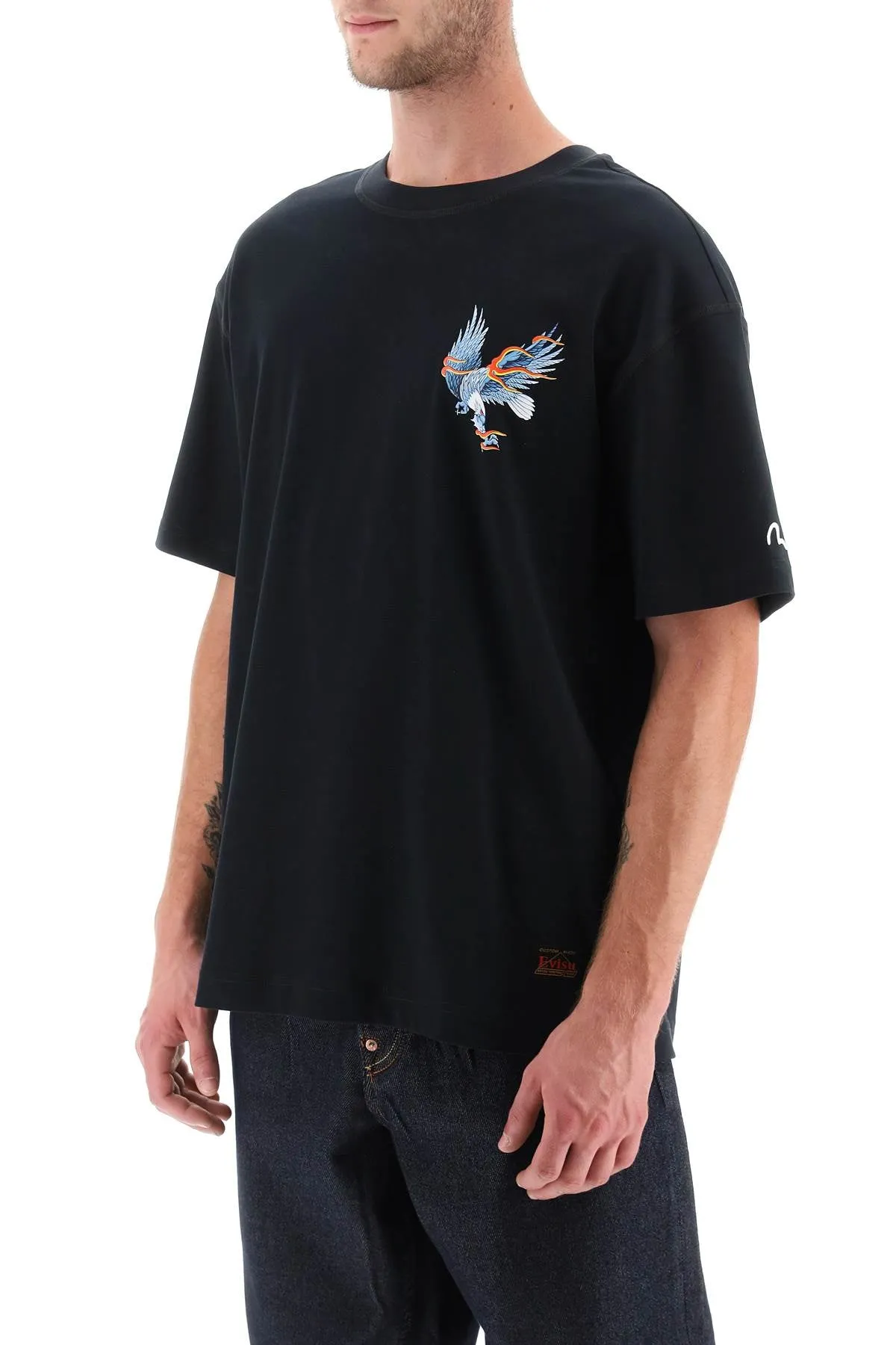 Evisu t-shirt with eagle print and logo embroidery