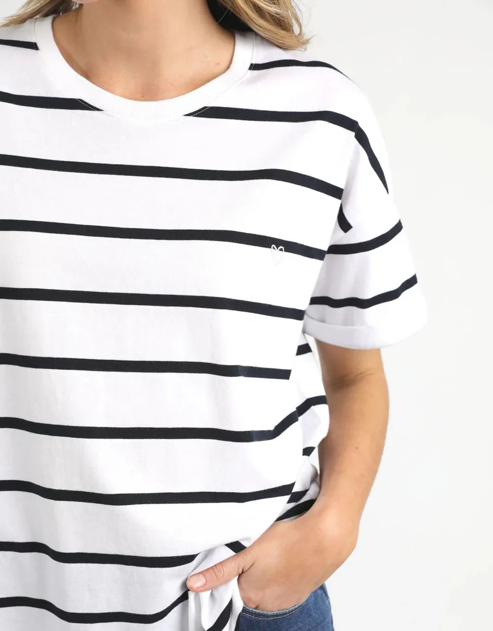 Halli Short Sleeve Tee - White / Navy Stripe