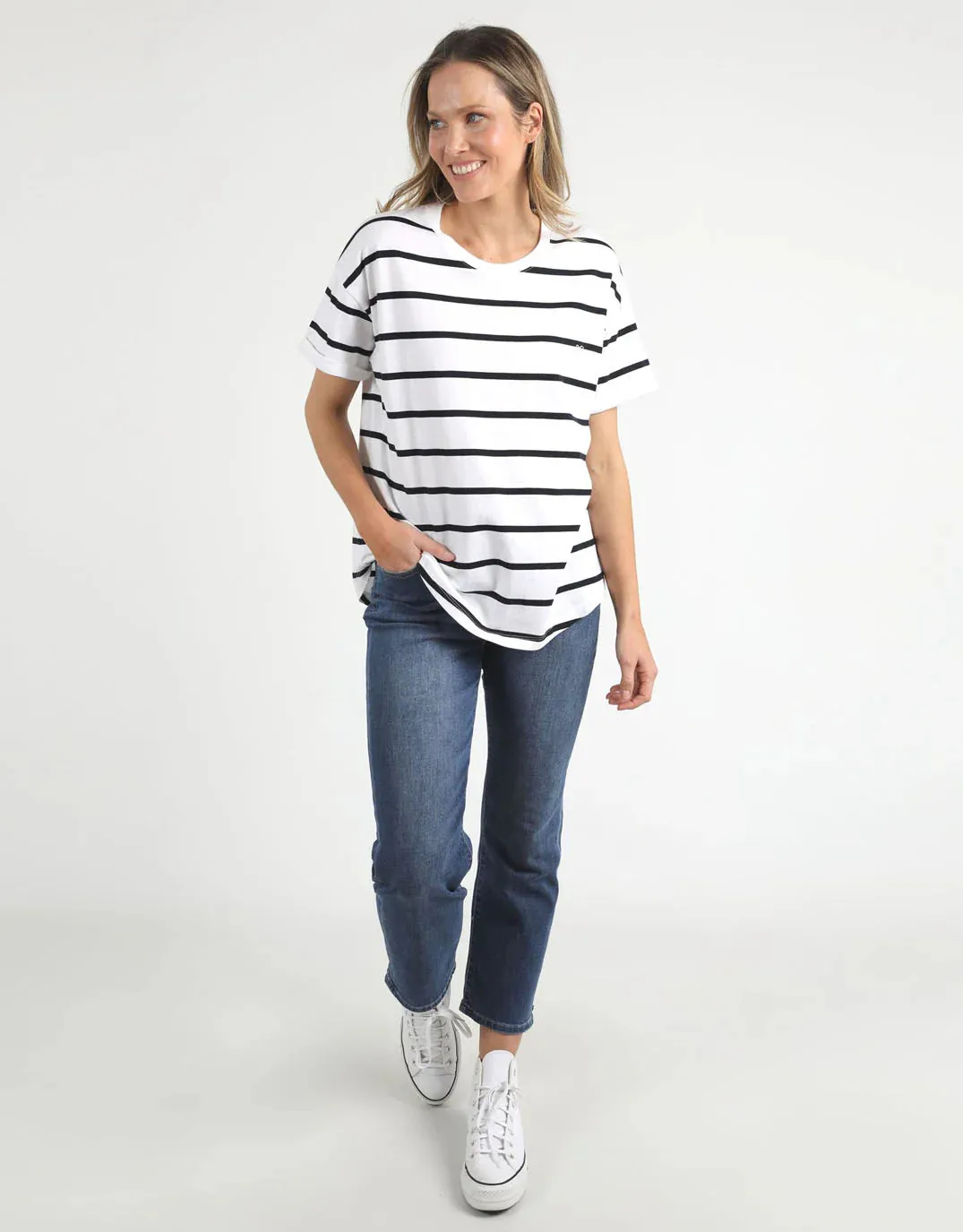 Halli Short Sleeve Tee - White / Navy Stripe