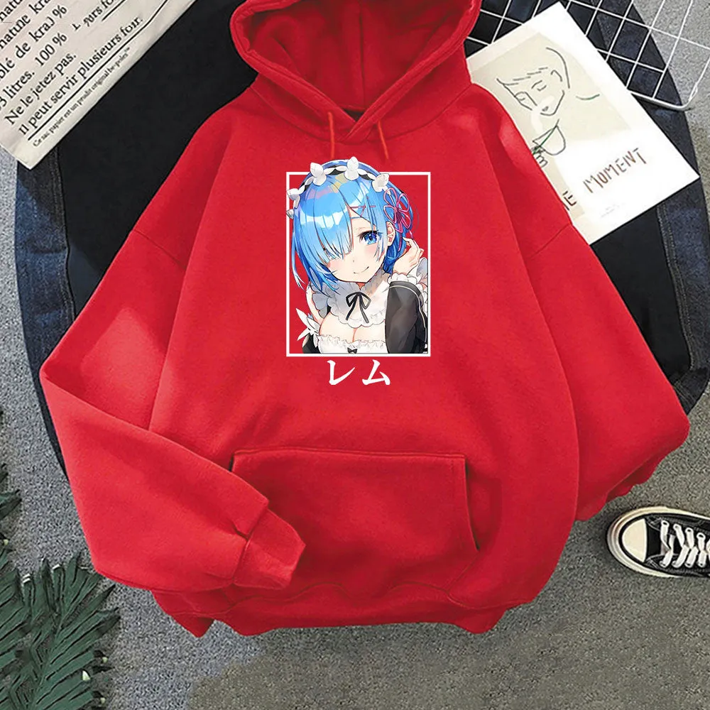 Harajuku Re:ZERO Starting Life In Another World Hoodies Cartoon Kawaii Rem Unisex Fashion Loose Sweatshirts