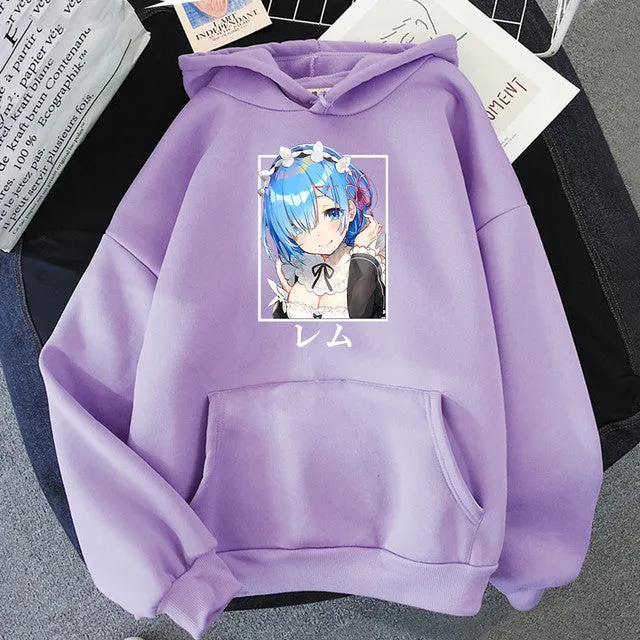 Harajuku Re:ZERO Starting Life In Another World Hoodies Cartoon Kawaii Rem Unisex Fashion Loose Sweatshirts