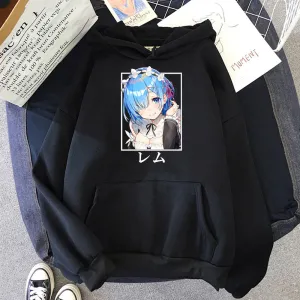 Harajuku Re:ZERO Starting Life In Another World Hoodies Cartoon Kawaii Rem Unisex Fashion Loose Sweatshirts