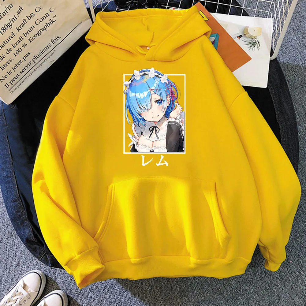 Harajuku Re:ZERO Starting Life In Another World Hoodies Cartoon Kawaii Rem Unisex Fashion Loose Sweatshirts