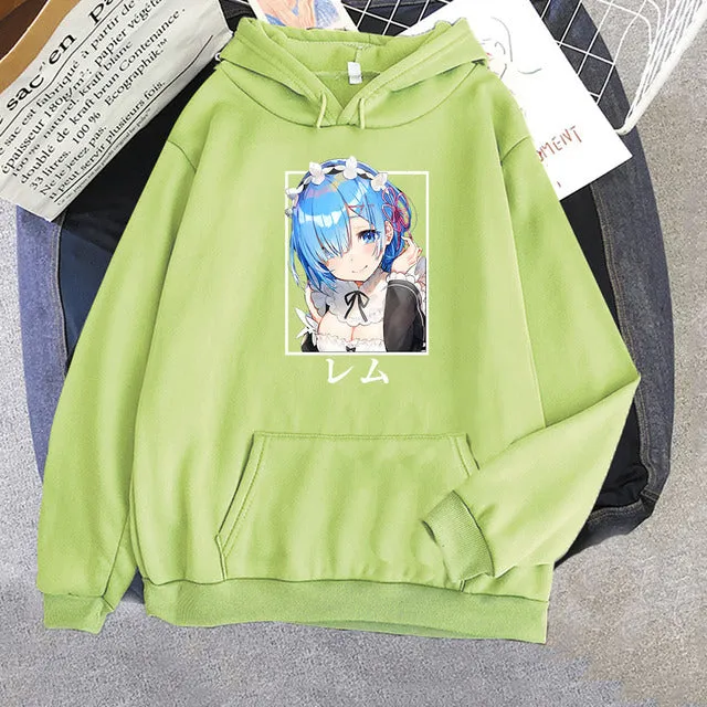Harajuku Re:ZERO Starting Life In Another World Hoodies Cartoon Kawaii Rem Unisex Fashion Loose Sweatshirts