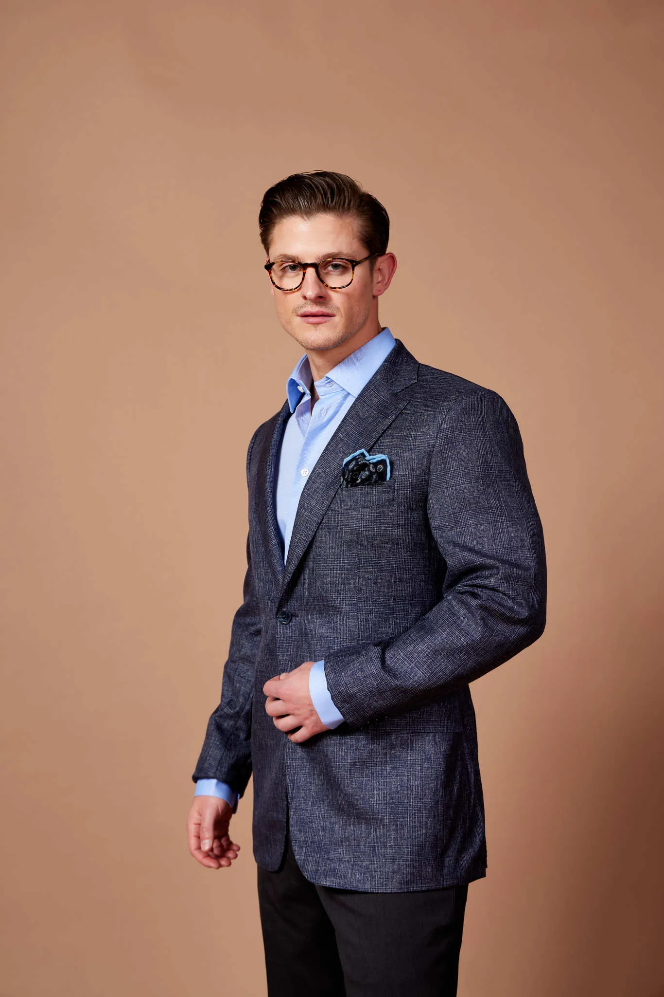 HENRY SARTORIAL DORMEUIL Check Blazer - FC NAVY REG