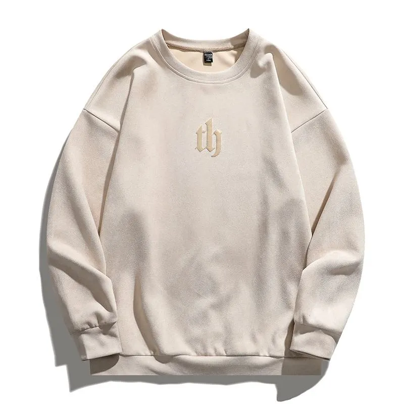 Solid Color Suede-Like Print Foam Sweatshirt