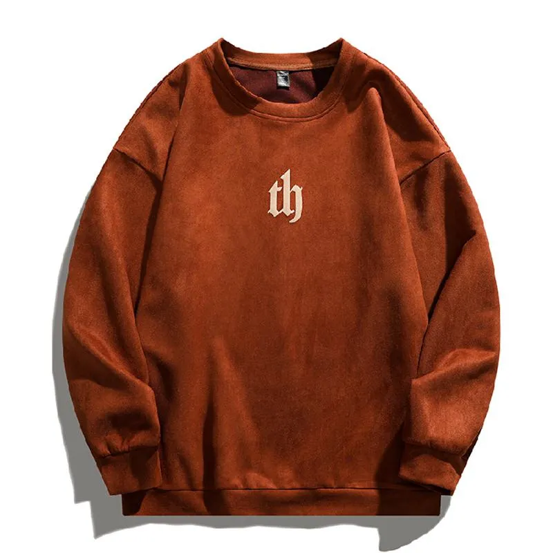 Solid Color Suede-Like Print Foam Sweatshirt