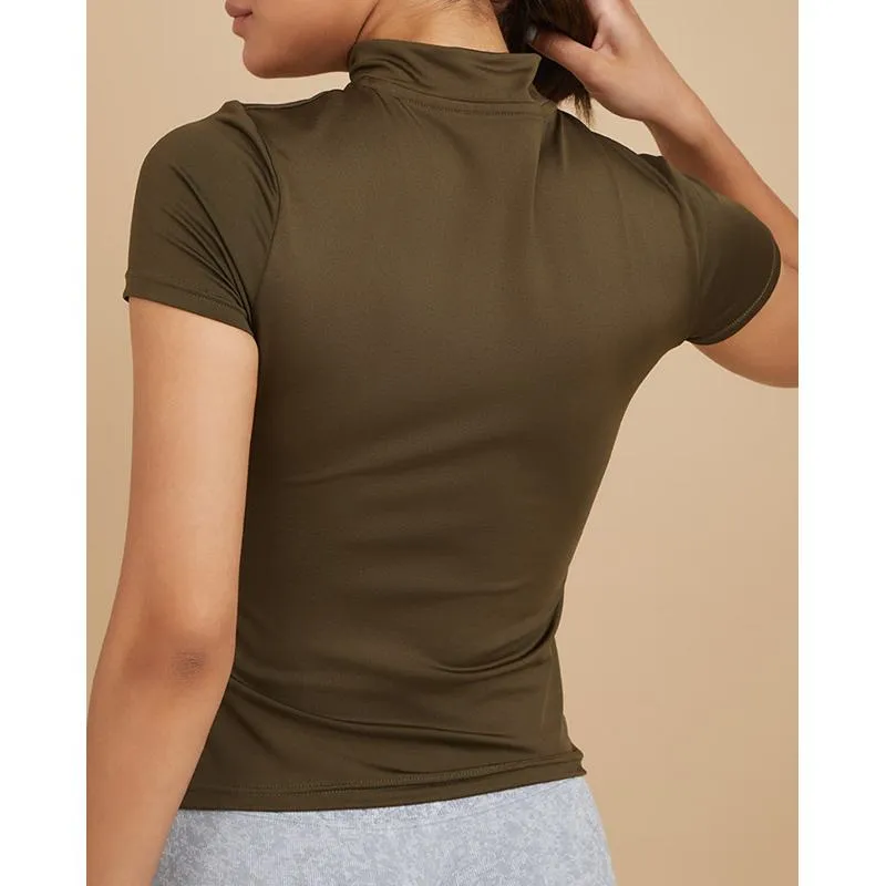 Stand-Up Collar Outdoor Fitness Yoga Running Zipper Sports Tee