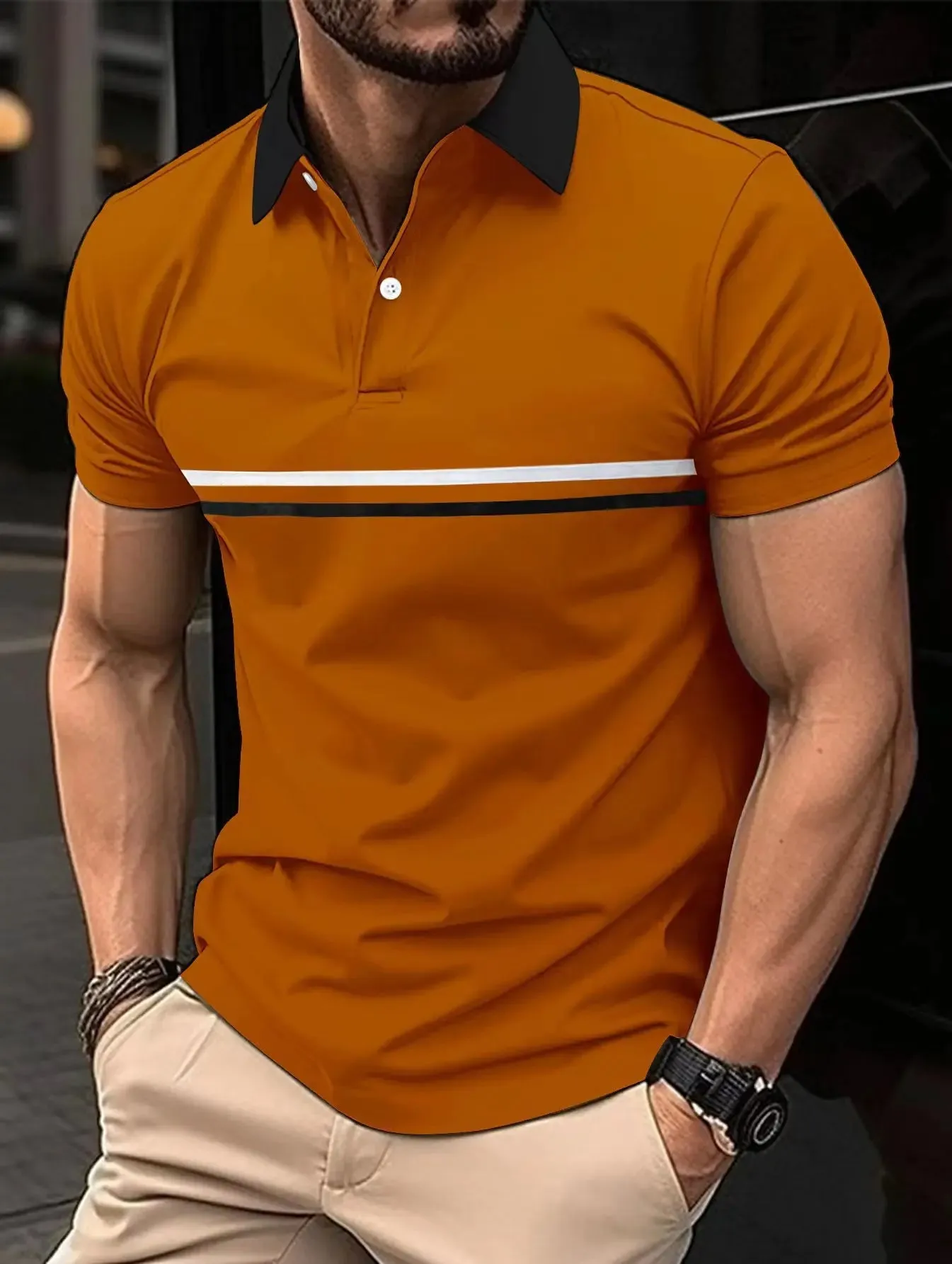Wiaofellas  -  Short Sleeved Lapel T-Shirt For Men With Button Stripes 3d Printed Summer Casual And Comfortable Sports Polo Top