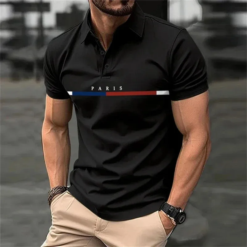 Wiaofellas  -  Short Sleeved Lapel T-Shirt For Men With Button Stripes 3d Printed Summer Casual And Comfortable Sports Polo Top
