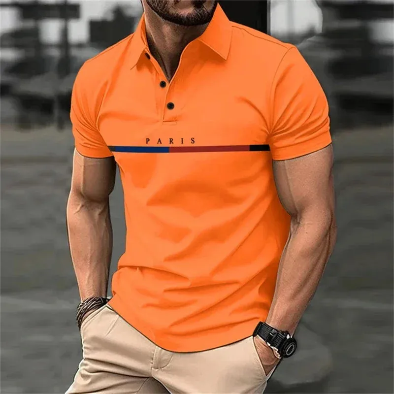 Wiaofellas  -  Short Sleeved Lapel T-Shirt For Men With Button Stripes 3d Printed Summer Casual And Comfortable Sports Polo Top