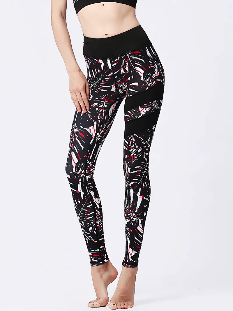 Women's High Waist Sports Leggings with Flower Prints - SF1108