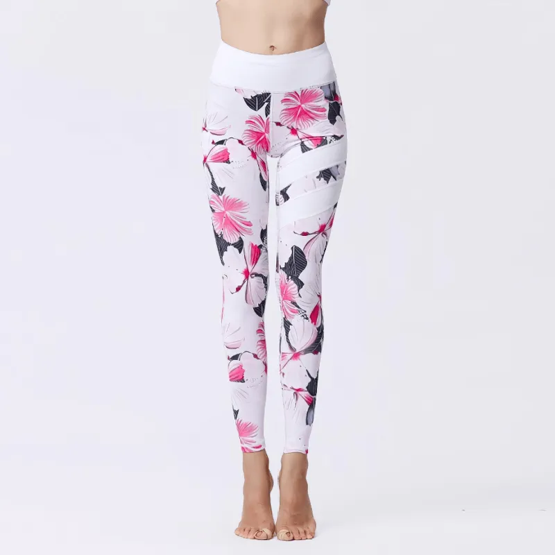 Women's High Waist Sports Leggings with Flower Prints - SF1108