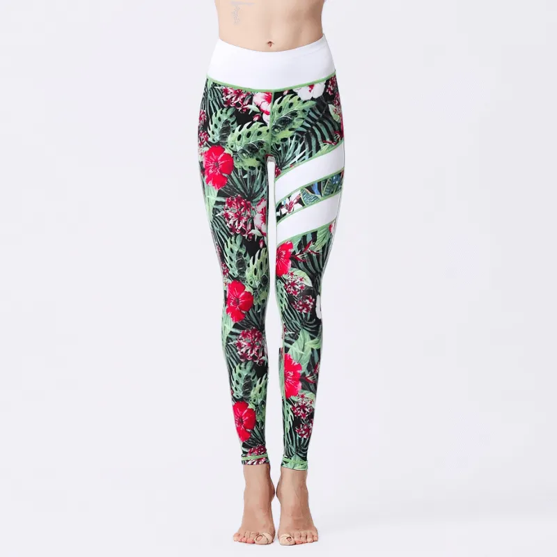 Women's High Waist Sports Leggings with Flower Prints - SF1108