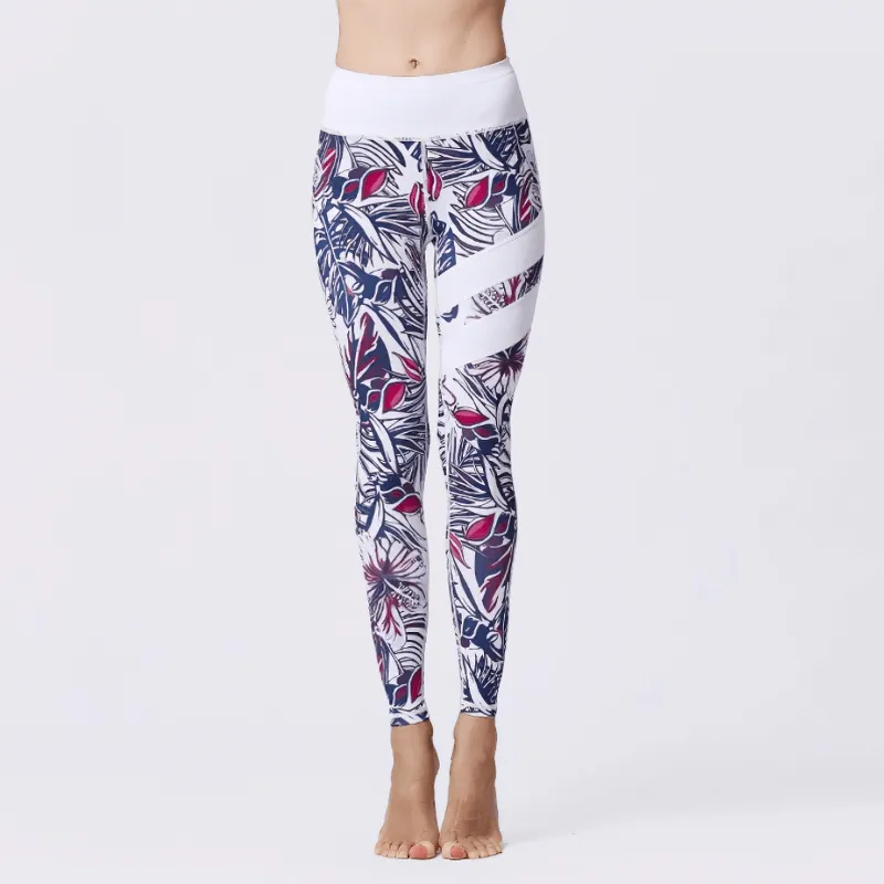 Women's High Waist Sports Leggings with Flower Prints - SF1108