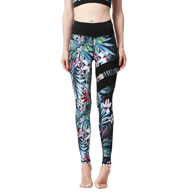 Women's High Waist Sports Leggings with Flower Prints - SF1108