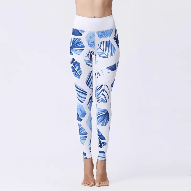 Women's High Waist Sports Leggings with Flower Prints - SF1108