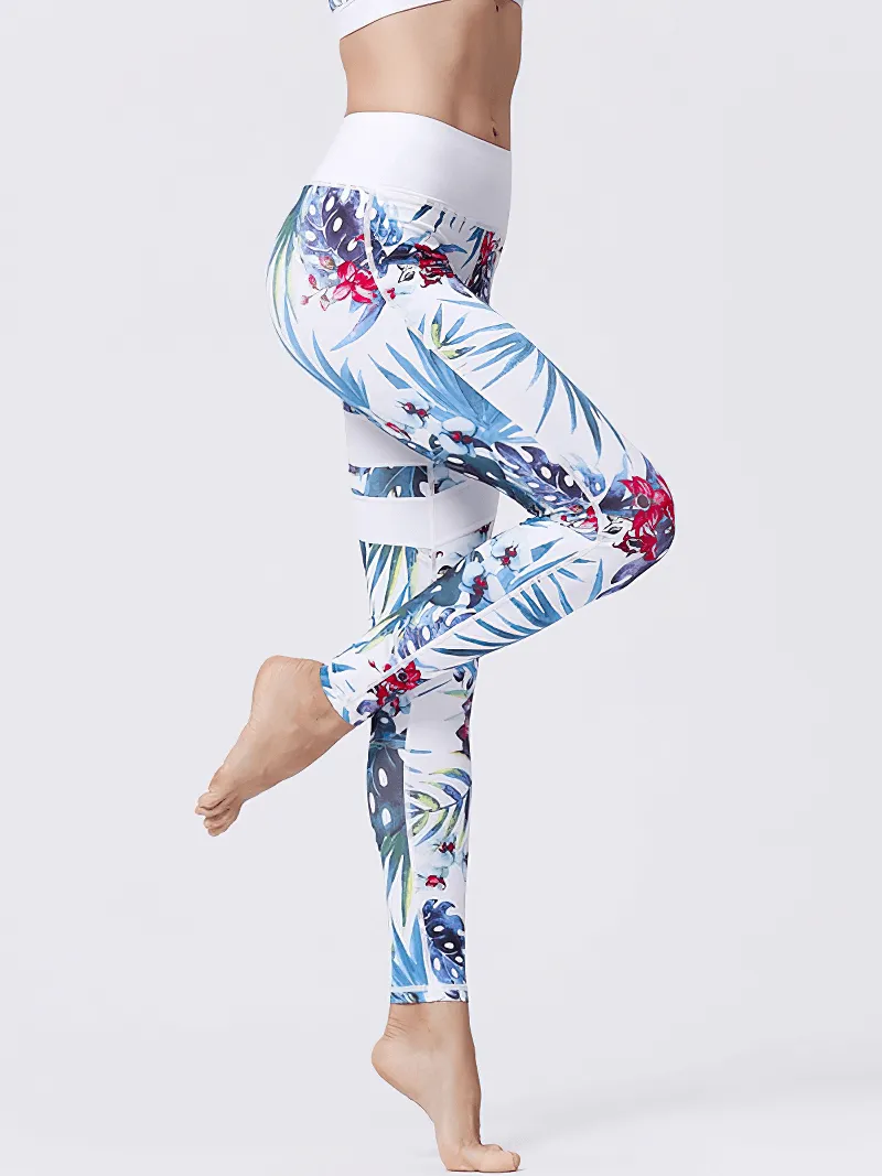 Women's High Waist Sports Leggings with Flower Prints - SF1108