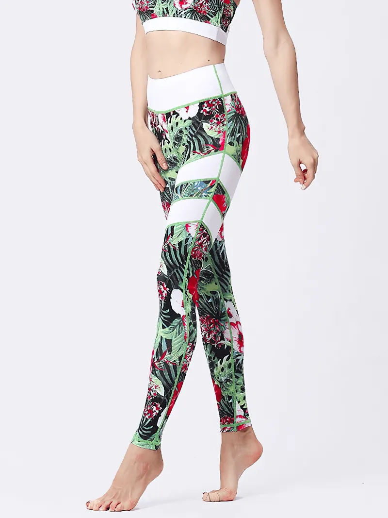 Women's High Waist Sports Leggings with Flower Prints - SF1108