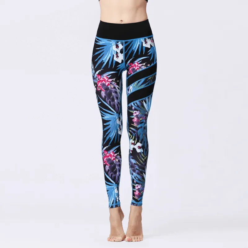 Women's High Waist Sports Leggings with Flower Prints - SF1108