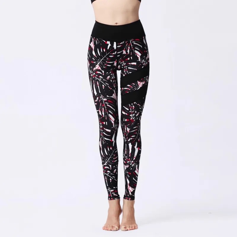 Women's High Waist Sports Leggings with Flower Prints - SF1108