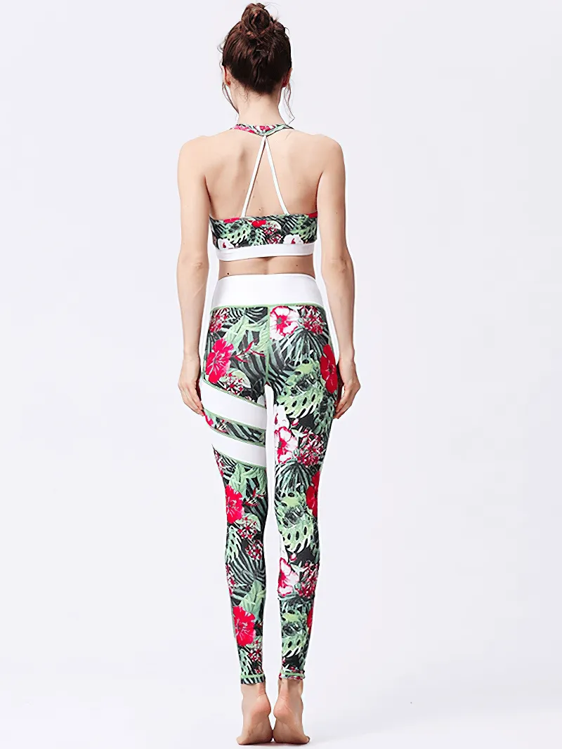 Women's High Waist Sports Leggings with Flower Prints - SF1108