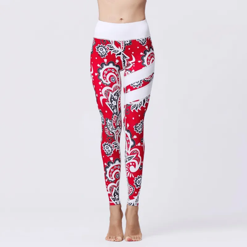 Women's High Waist Sports Leggings with Flower Prints - SF1108