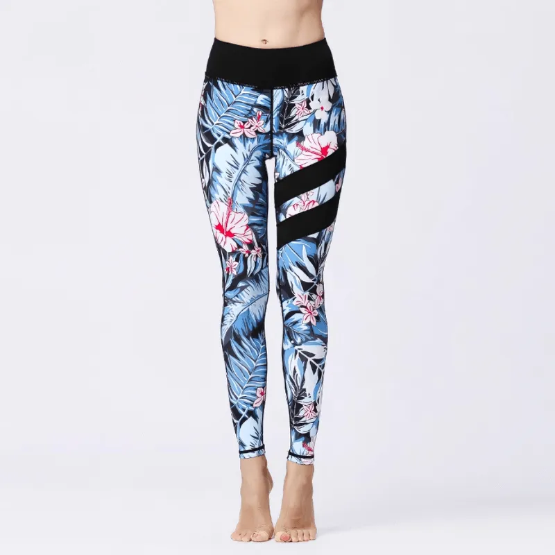Women's High Waist Sports Leggings with Flower Prints - SF1108