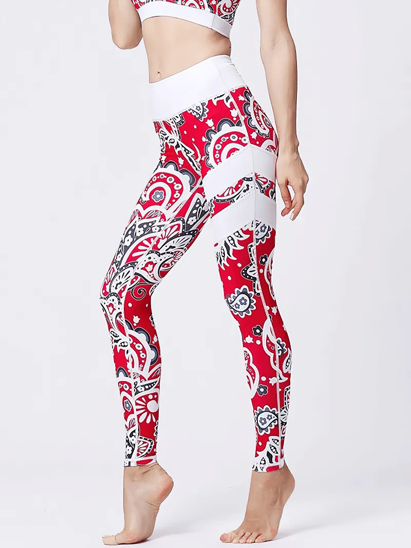 Women's High Waist Sports Leggings with Flower Prints - SF1108
