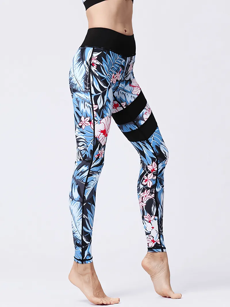 Women's High Waist Sports Leggings with Flower Prints - SF1108