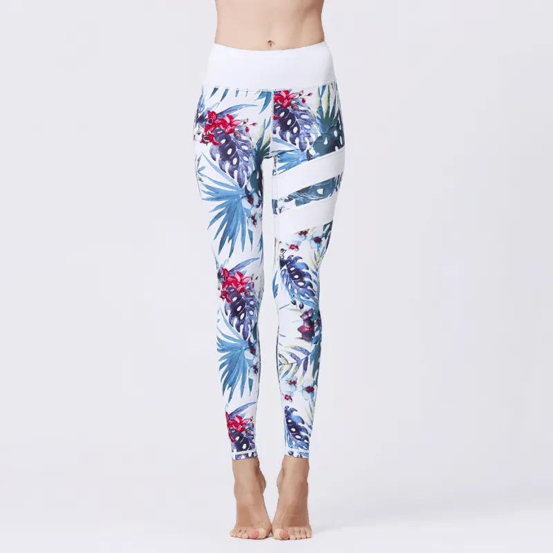 Women's High Waist Sports Leggings with Flower Prints - SF1108