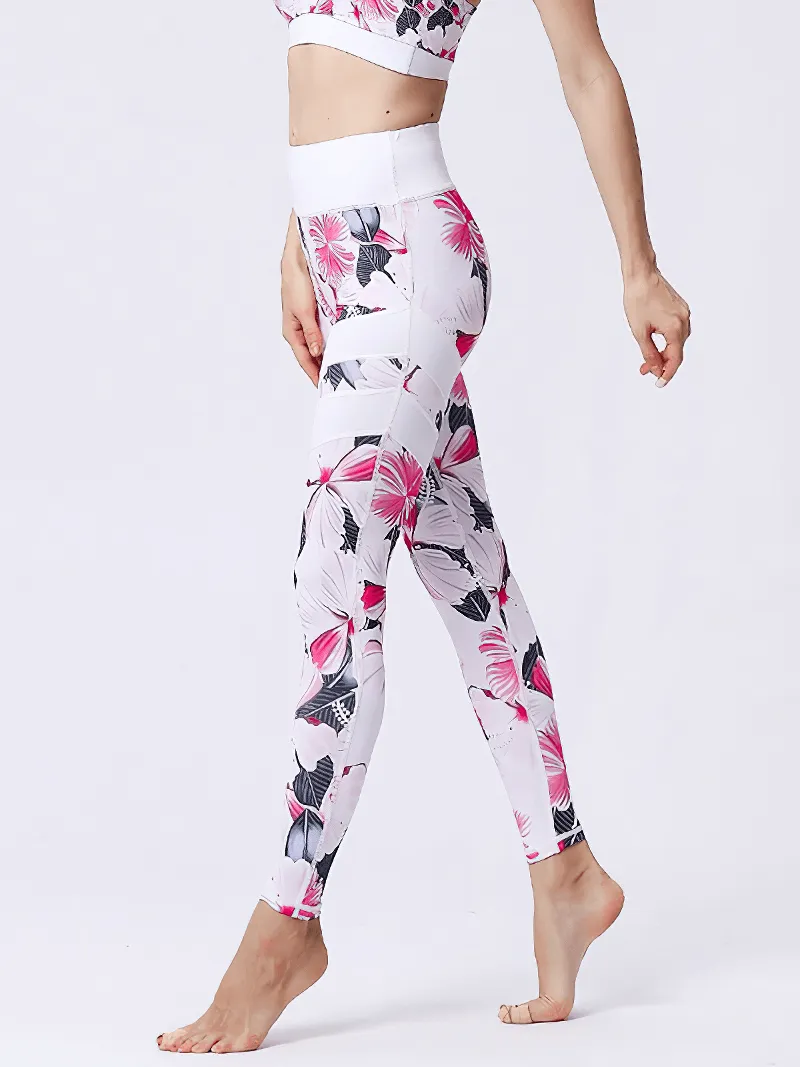 Women's High Waist Sports Leggings with Flower Prints - SF1108