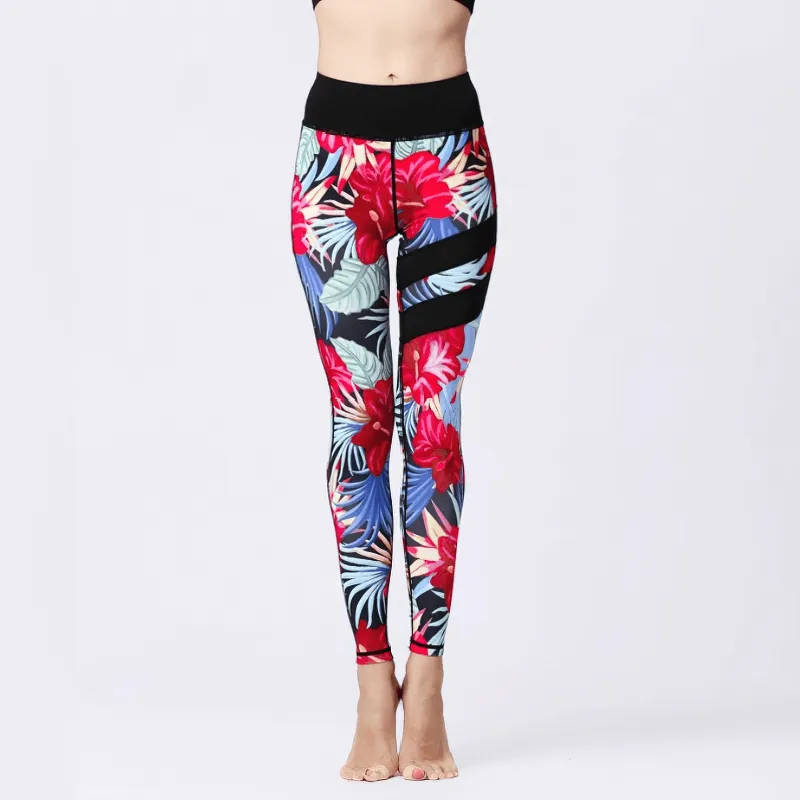 Women's High Waist Sports Leggings with Flower Prints - SF1108