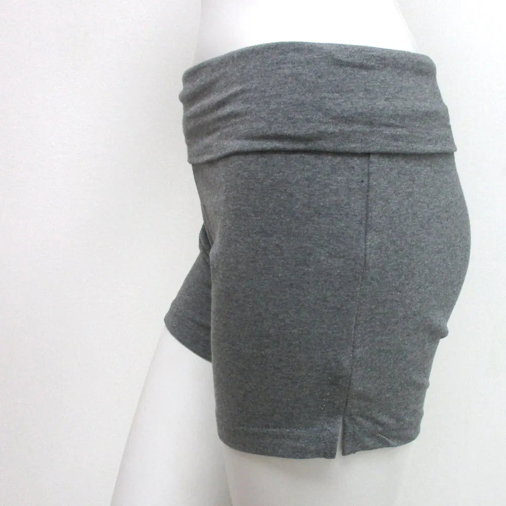 Womens Yoga Fold Over Shorts Waist Gym Spandex Sexy Cotton Fitness Grey Small