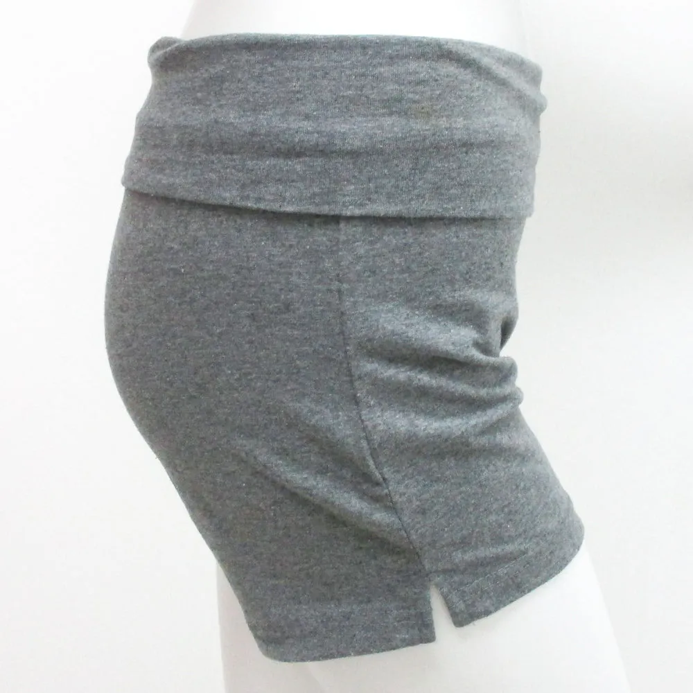 Womens Yoga Fold Over Shorts Waist Gym Spandex Sexy Cotton Fitness Grey Small