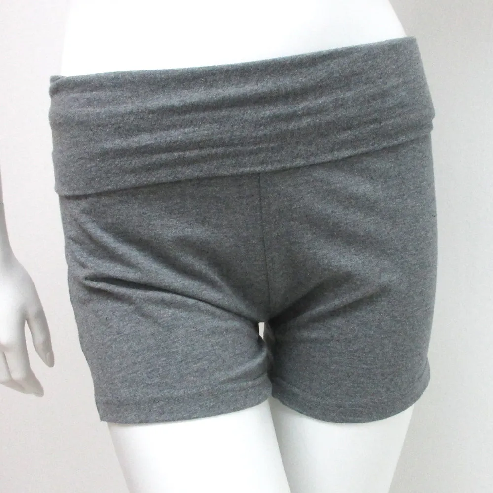 Womens Yoga Fold Over Shorts Waist Gym Spandex Sexy Cotton Fitness Grey Small